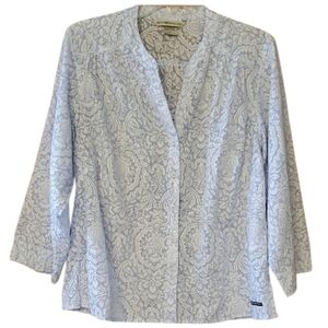 Exofficio Women's Blue Patterned Semi Sheer Buttondown Blouse Size Large‎